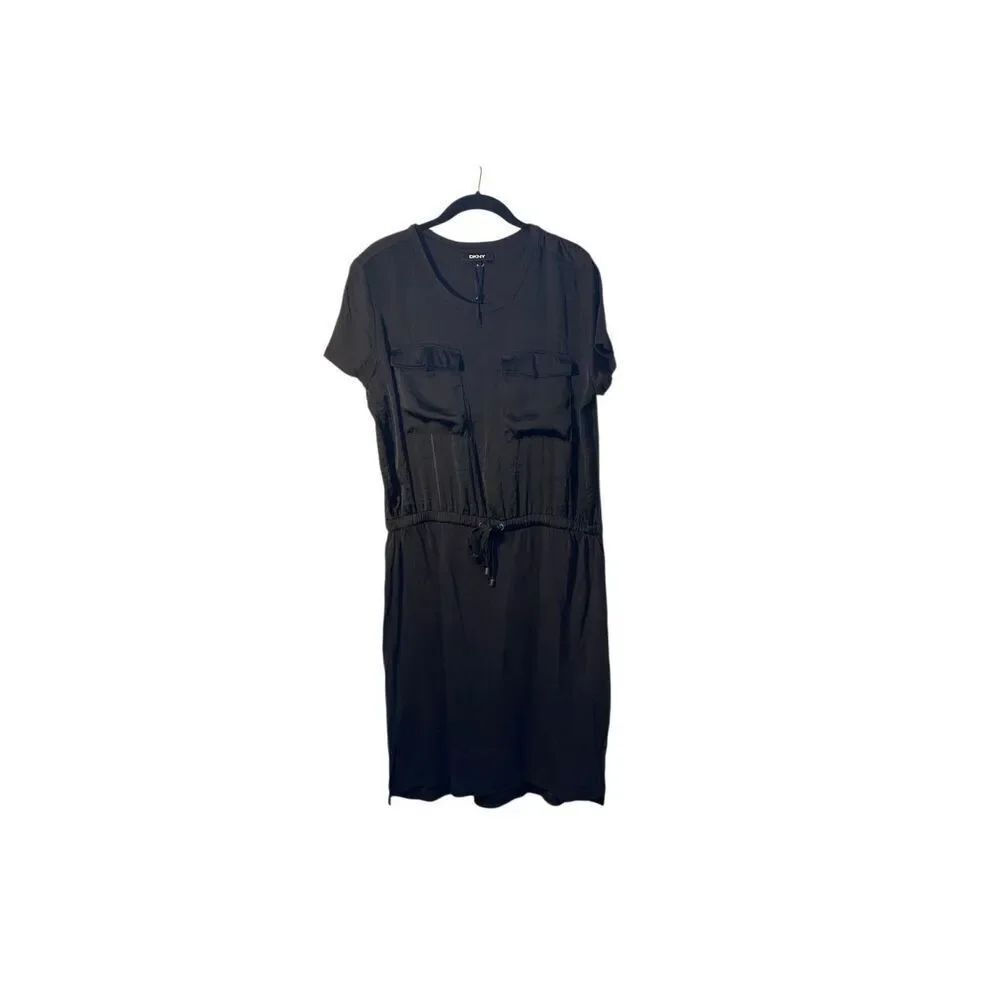 NWOT DKNY, women’s black, short sleeve, waist tie, dress M